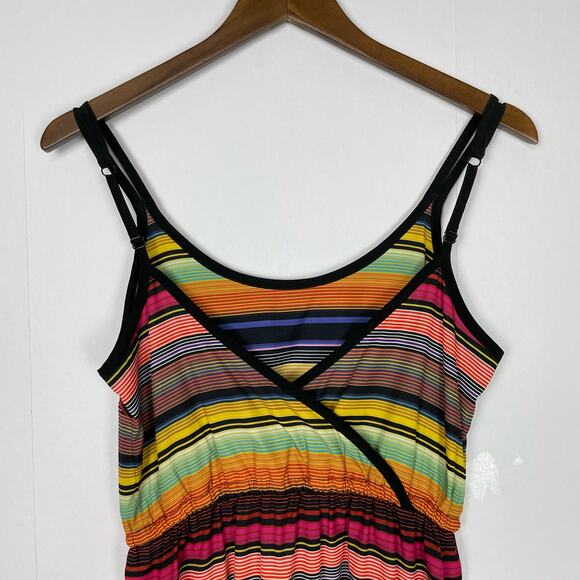 Athleta | Havana Bold Multi Color Striped Cross V-Back Midi Dress with Pockets - Picture 5 of 12